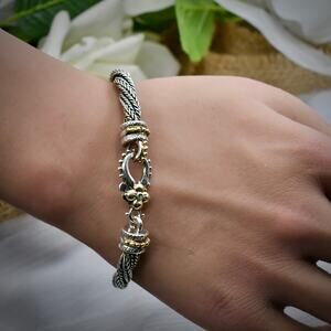 Barbara Bixby Sterling Silver 18K Gold Diamond 3 Strand Rope Bracelet 7"